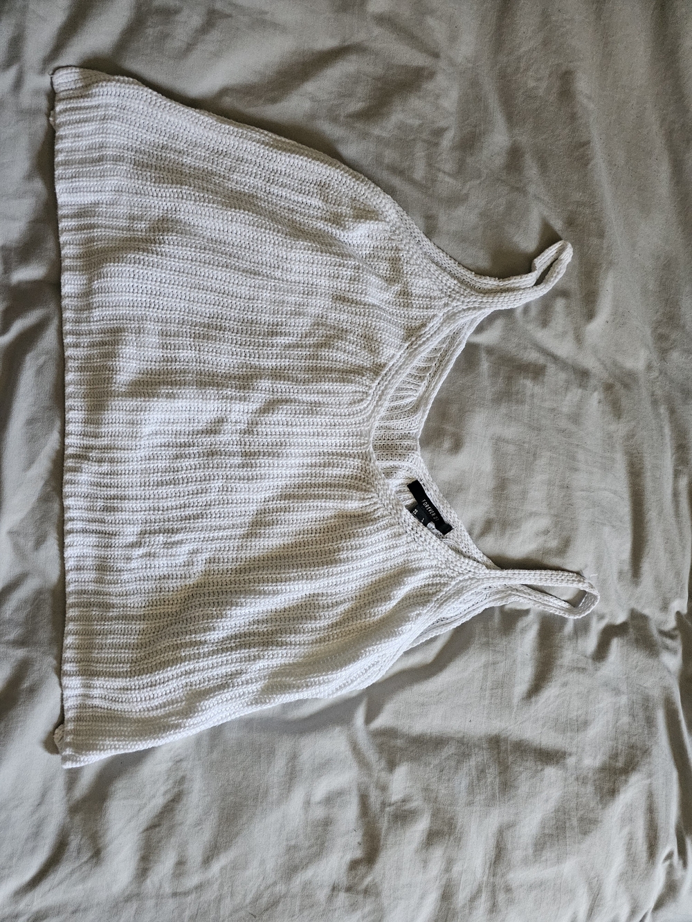 Forever 21 White Ribbed Knit Tank Top